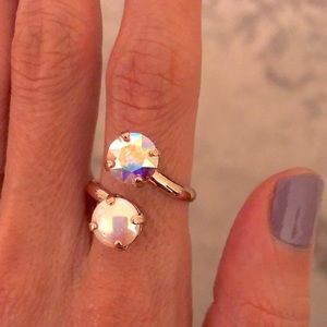 Aurora Borealis + Iridescent White Pearl Rose Gold Crystal Ring